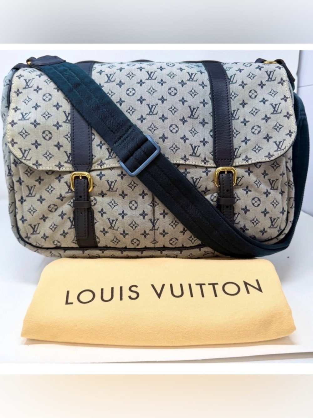 Louis Vuitton Vintage Blue Mini Lin Sac Maman 2003 Messenger Laptop Diaper VGUC